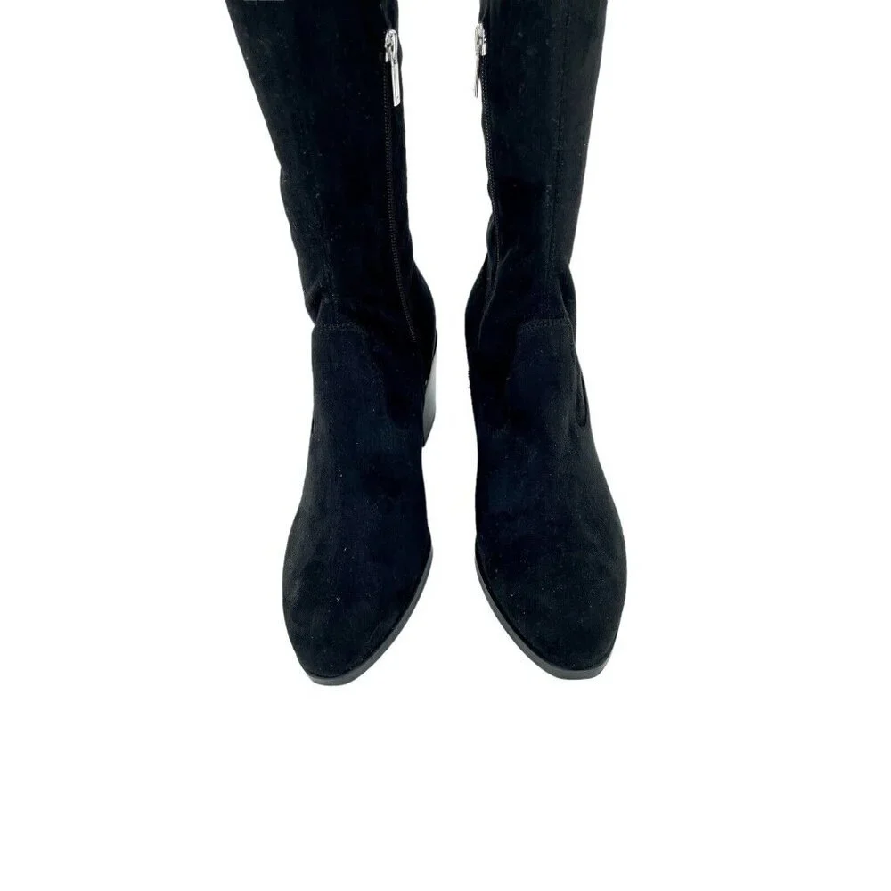 Marc Fisher Black Fabric Faux Suede Knee High Boots SZ 8.5 New $249